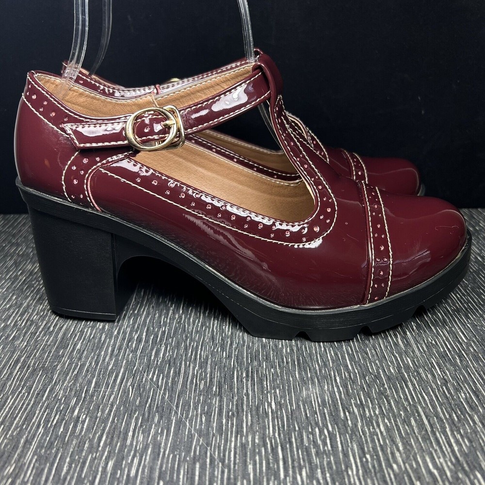 Dadawen Women's Size 9 Classic T-Strap Platform Mid-Heel Oxfords Dress Shoes